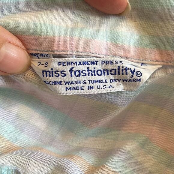 Vtg 70s Miss Personality pastel checked smock blouse - Picture 7 of 7